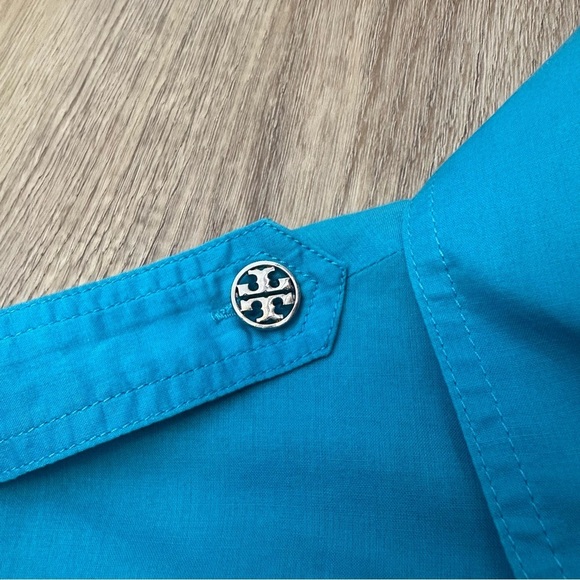 Tory Burch Turquoise Long Sleeve Lightweight Button Down Shirt size 6 - Picture 9 of 11